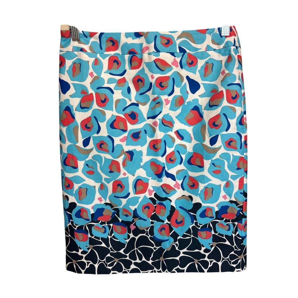 Ann Taylor Outlet | Teal/Coral/Navy Pencil Skirt | 8